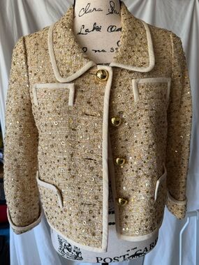 kate spade Cream Tweed Sequin Boxy Blazer